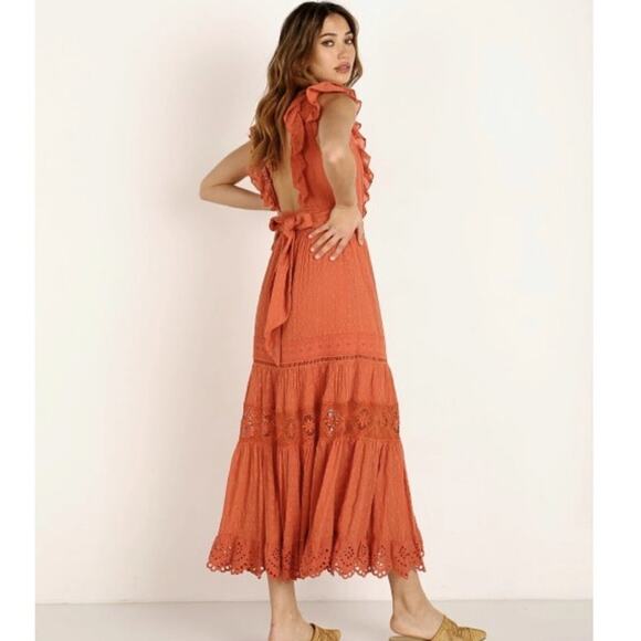 SPELL  Daisy Chain Frill Maxi Dress in Copper  Size XS - Picture 1 of 12